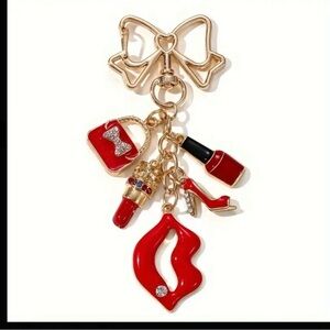 Keychain 🫐 Gold and Red Lips Lipstick Charm